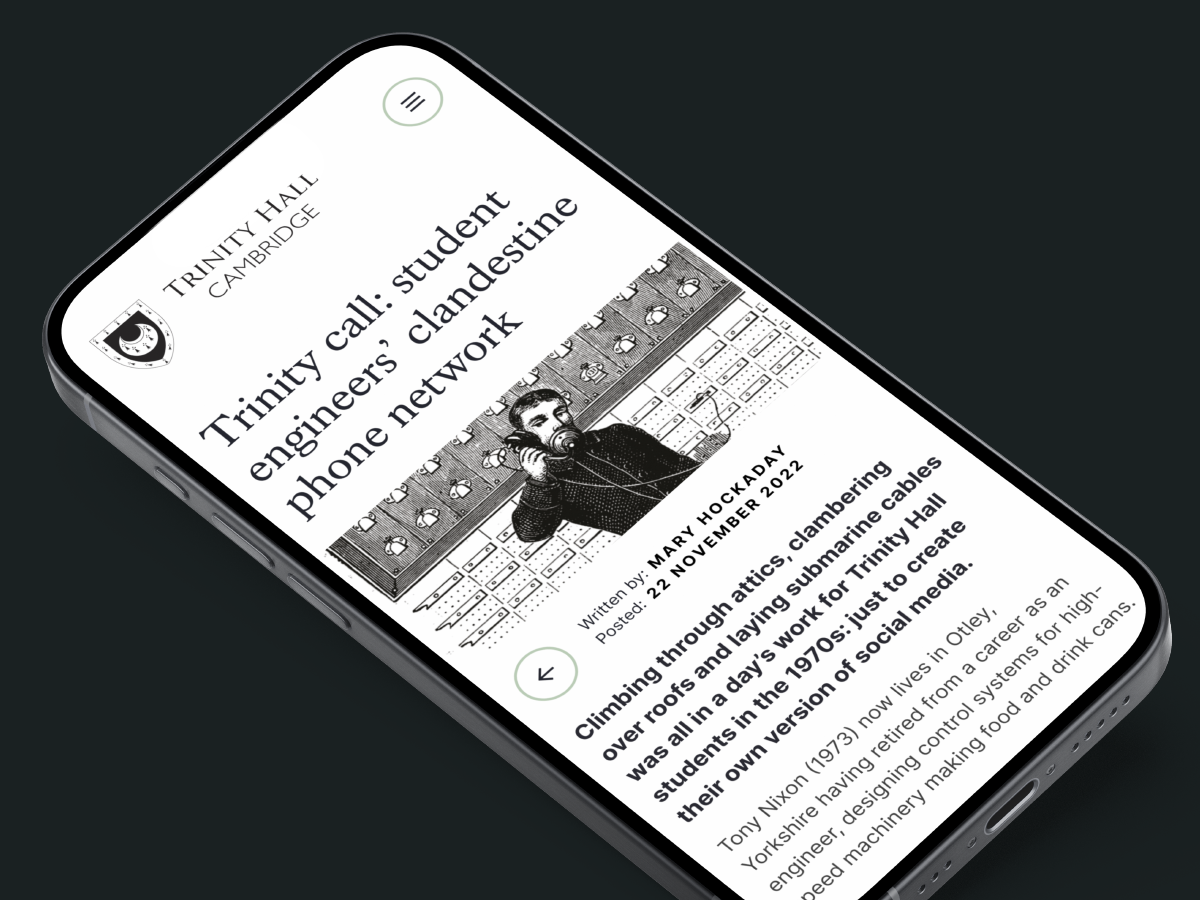The dmobile version of an article on the Trinity Hall College website